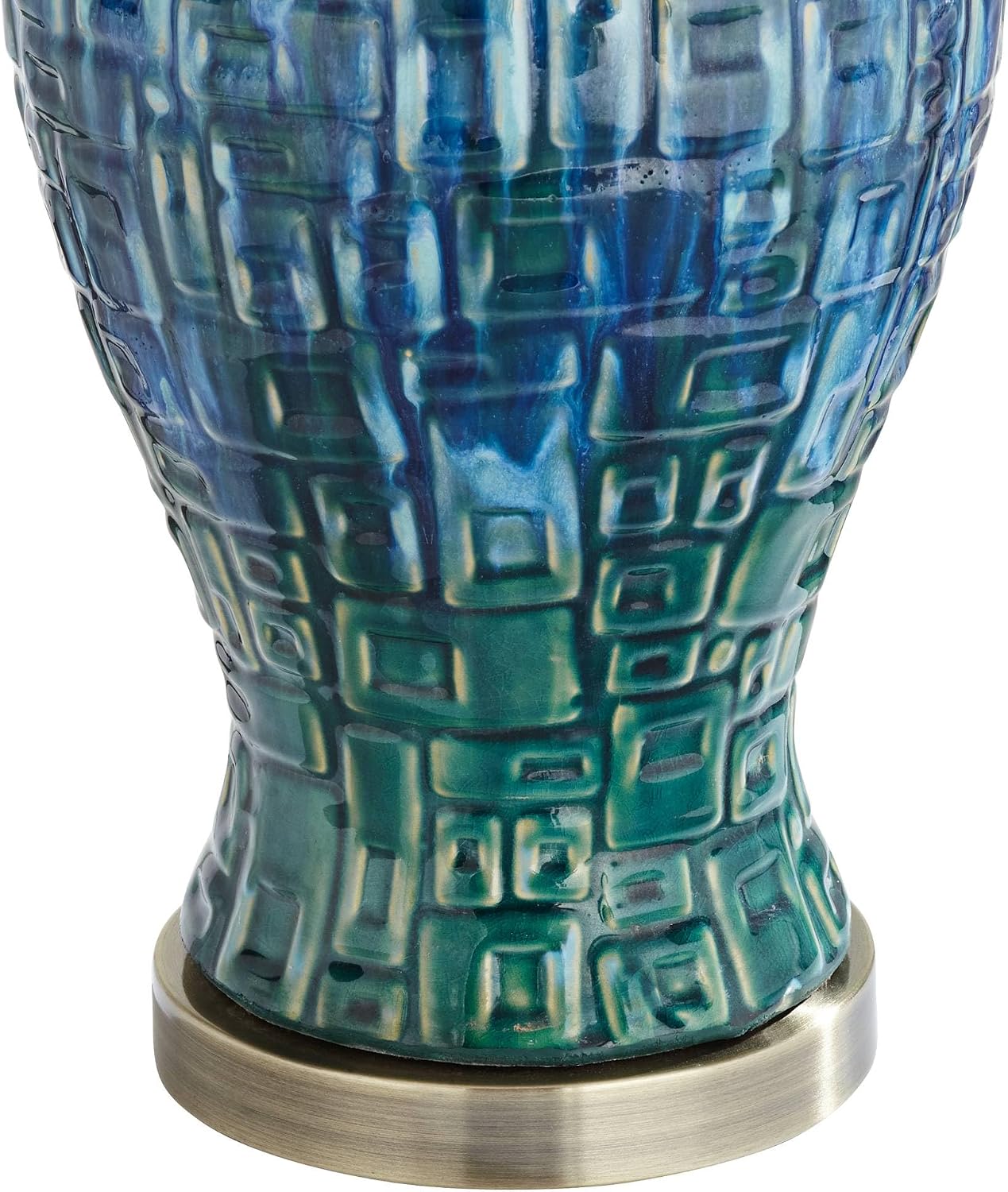 Possini Euro Design Antique Asian Style Temple Jar 3-Way Table Lamps with Table Top Dimmer Handmade 27' Tall Teal Color Ceramic White Fabric Empire Shades for Living Room Bedroom House (Colors May