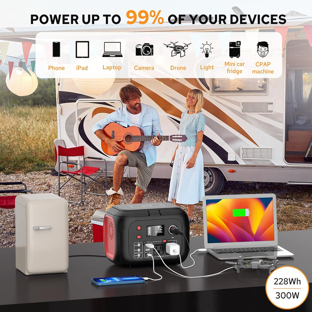 60W Portable Foldable Solar Panel Charger for Outdoor Camping 12 Volt Waterproof High Efficiency Solar Panel Kit&Portable Power Station 228Wh Power Bank 61600mAh Battery Pack Fasting Charging 300W AC