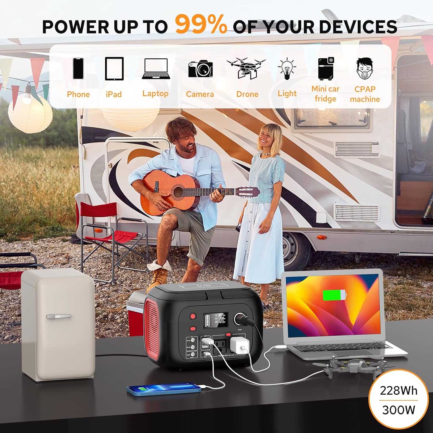 60W Portable Foldable Solar Panel Charger for Outdoor Camping 12 Volt Waterproof High Efficiency Solar Panel Kit&Portable Power Station 228Wh Power Bank 61600mAh Battery Pack Fasting Charging 300W AC
