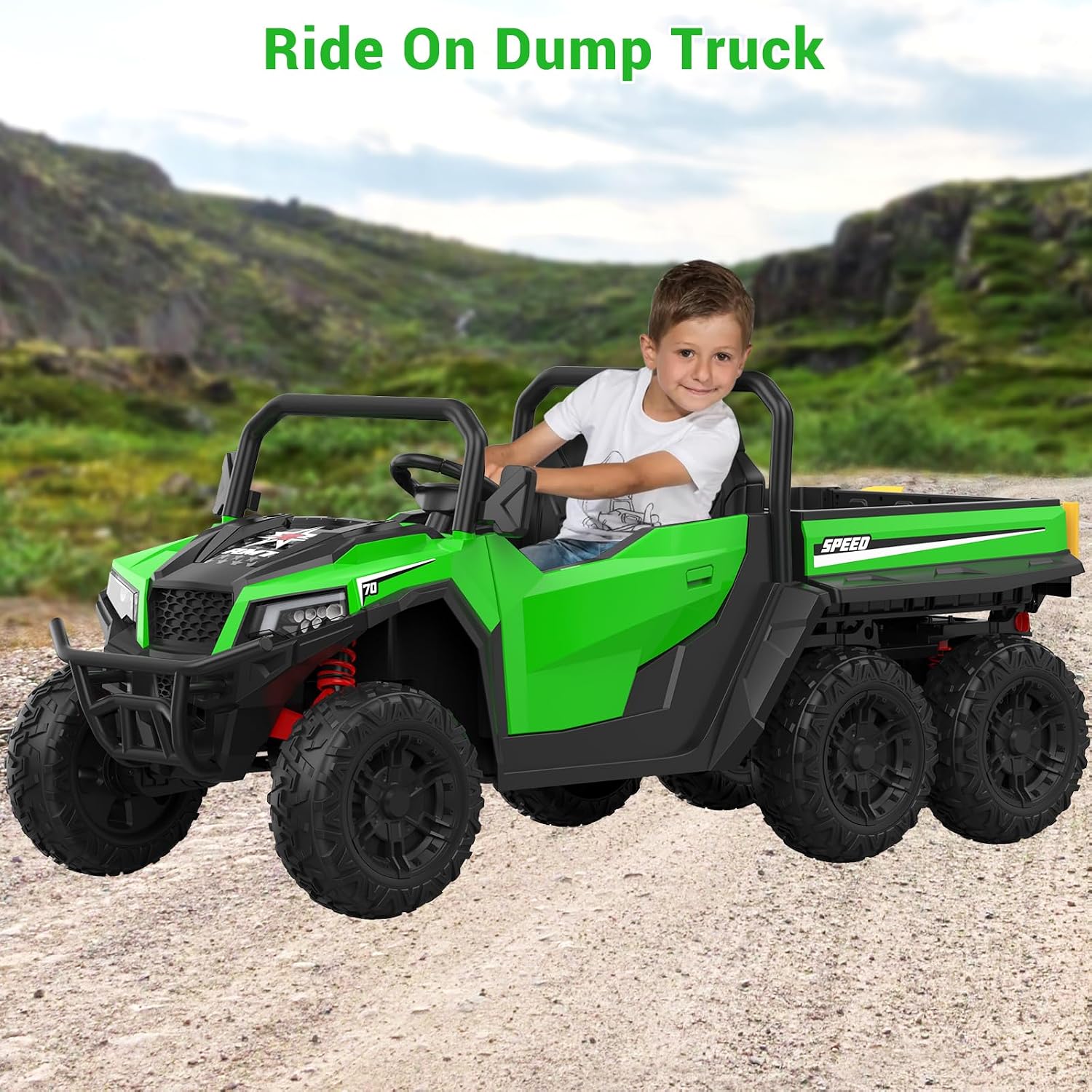 GarveeLife 24V 2 Seater Ride on Dump Truck with Remote Control for Big Kids, 4WD 6 Wheels Ride on Car w/Music Player & LED Lights, Ride Toy Gift for Kid