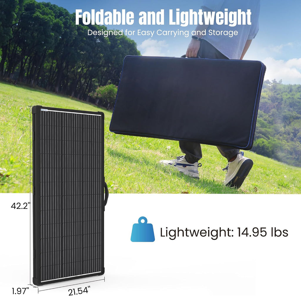 200W Portable Solar Panel Kit with 20A Waterproof PWM Controller, Foldable and Lightweight for RV, Camping, Boats, and Off-Grid Systems