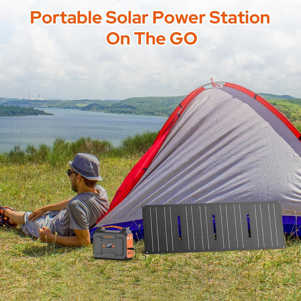 100W Portable Solar Power Station with Foldable 40W Solar Panel, 65W 110V Portable Power Bank with AC Outlet for Home Outdoor Adventure Use