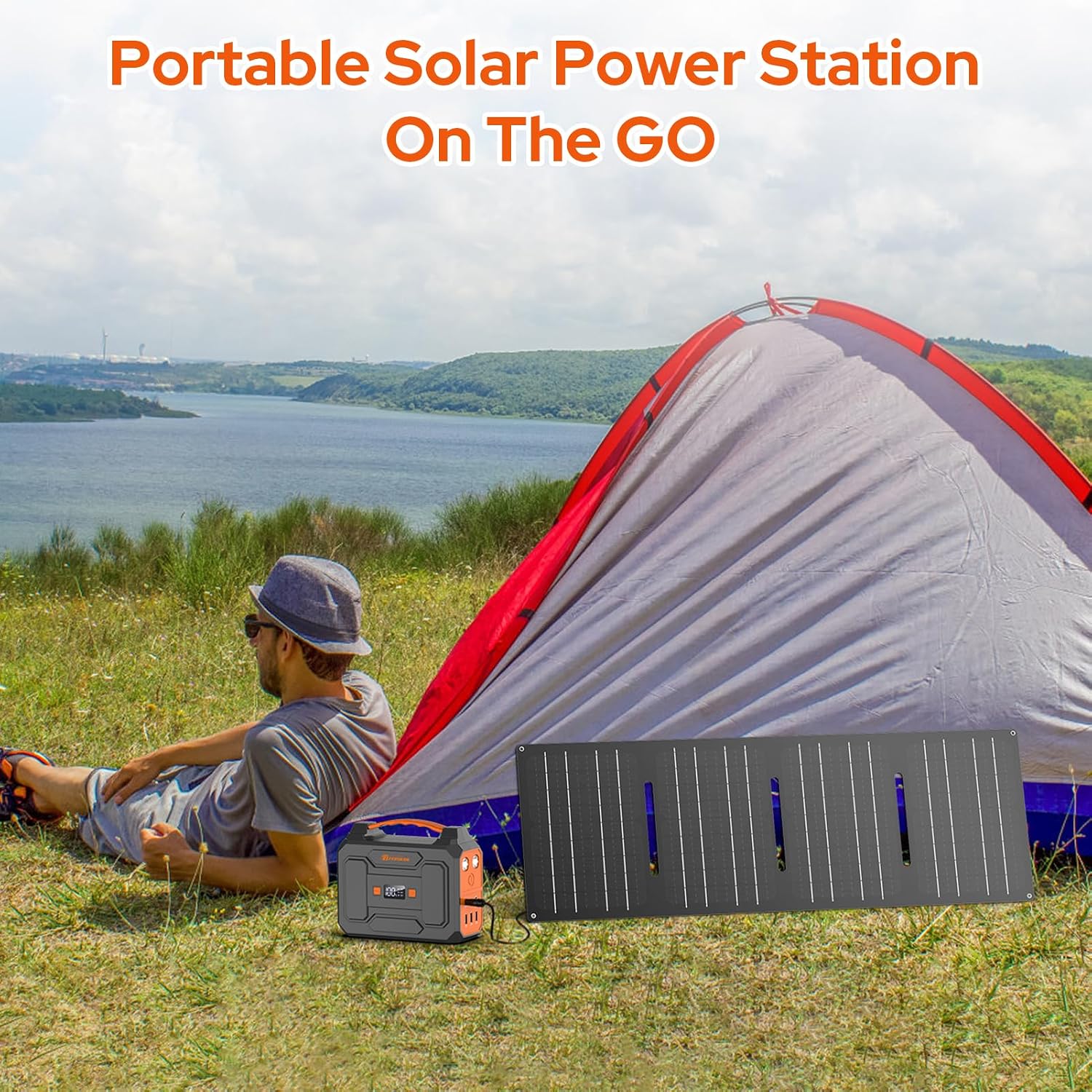100W Portable Solar Power Station with Foldable 40W Solar Panel, 65W 110V Portable Power Bank with AC Outlet for Home Outdoor Adventure Use