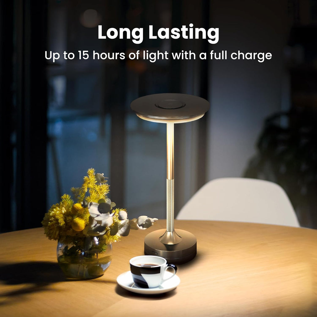 Feit Electric Tabletop Lamp, Touch-Activated, 3-Way Dimmable, 100 Lumens, 3 Watts, Potable & Rechargeable for Indoor/Outdoor Use, 50,000-Hour Lifetime, TABLE/3CCT/BK/BAT/4, 4 Pack