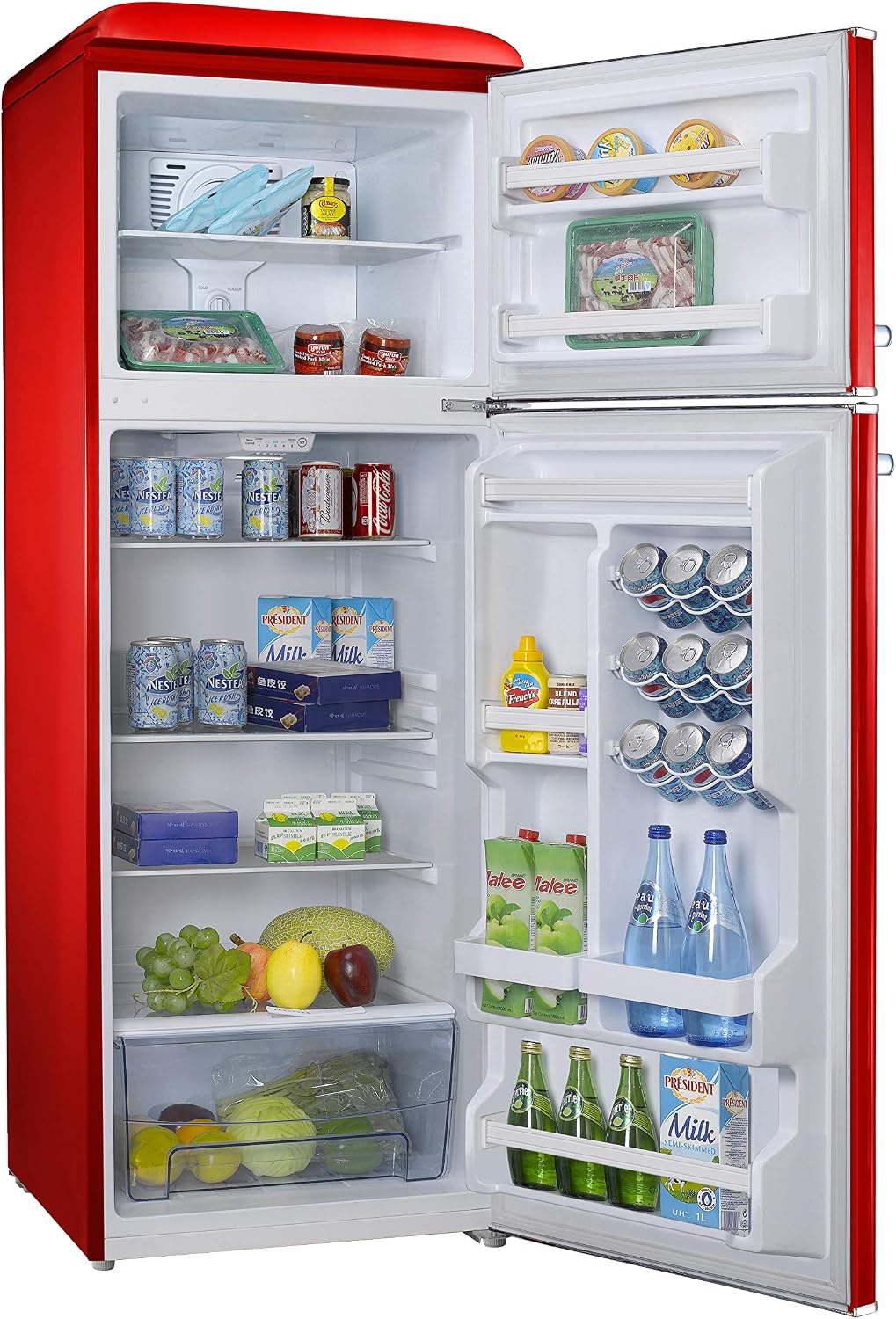 Galanz GLR12TBEEFR Refrigerator, Dual Door Fridge, Adjustable Electrical Thermostat Control with Top Mount Freezer Compartment, Retro Blue, 12.0 Cu Ft (Red)