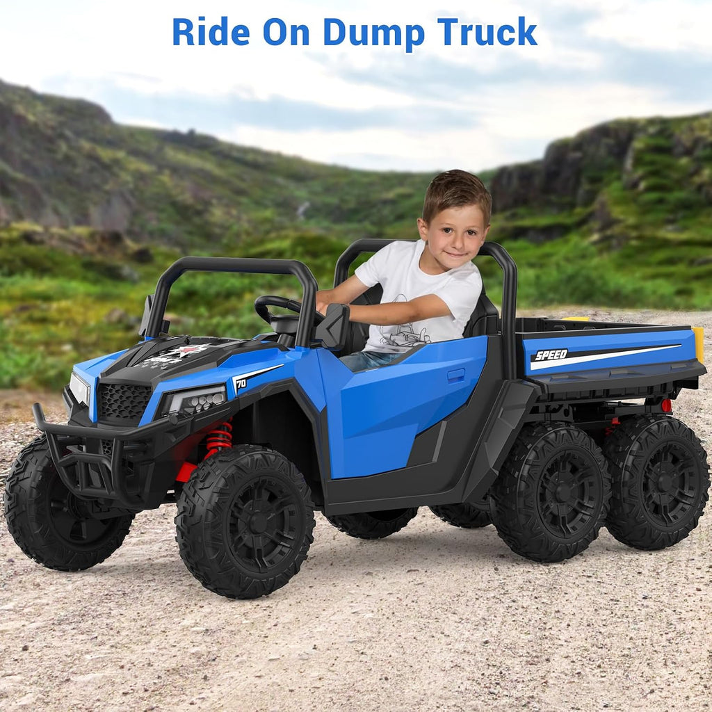 GarveeLife 24V 2 Seater Ride on Dump Truck with Remote Control for Big Kids, 4WD 6 Wheels Ride on Car w/Music Player & LED Lights, Ride Toy Gift for Kid