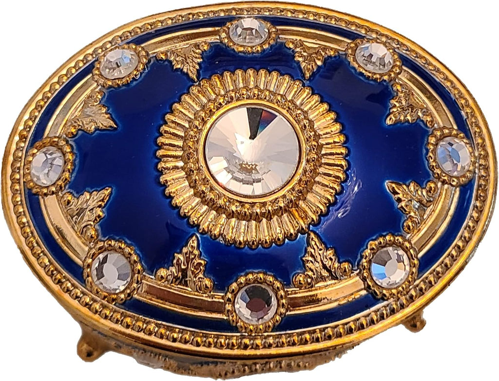 Splendid Blue Sparkling Music Box Jewelry Box with Austrian Crystals in Oval Shape Playing My Heart Will Go On from Titanic