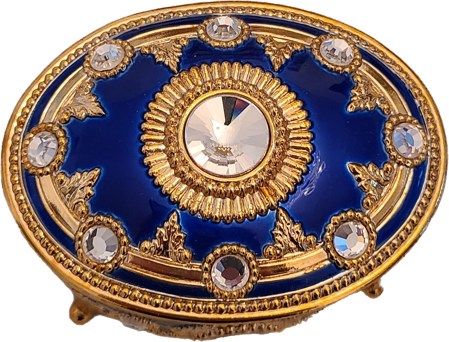 Splendid Blue Sparkling Music Box Jewelry Box with Austrian Crystals in Oval Shape Playing My Heart Will Go On from Titanic