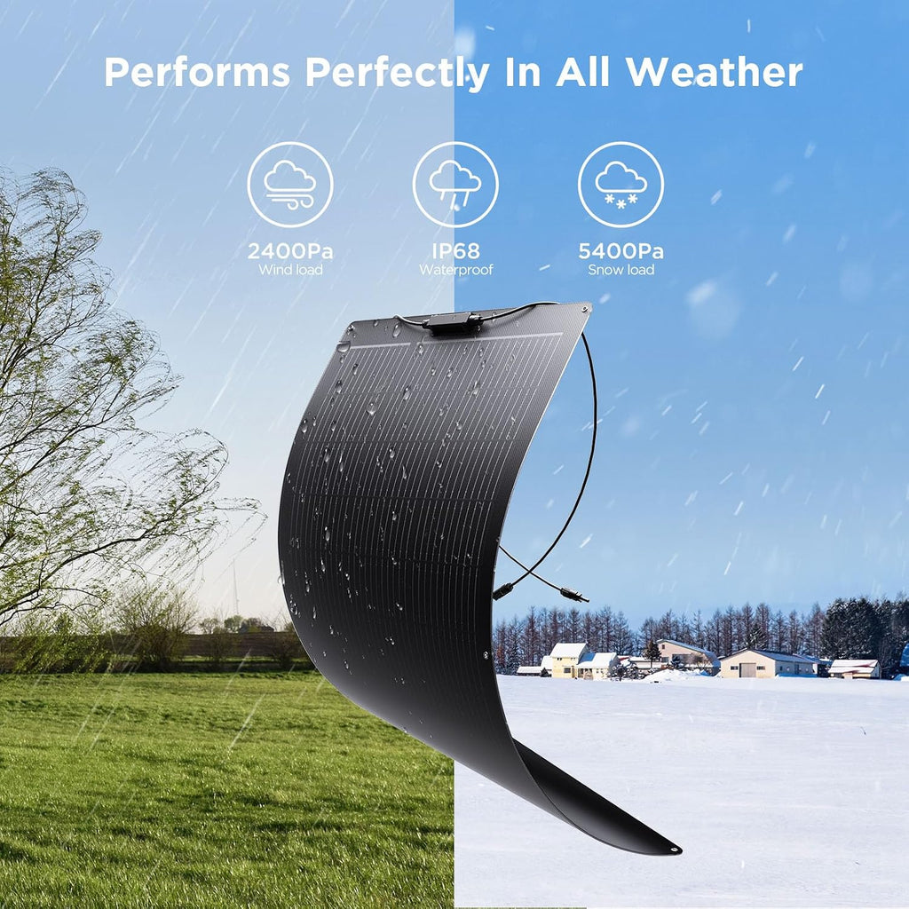 200W Flexible Solar Panel Kit (2x100W), All-Black Stealth Edition, High-Performance ETFE Monocrystalline Modules, 12V/24V System for RV, Motorhome, Boat, Van, Camper