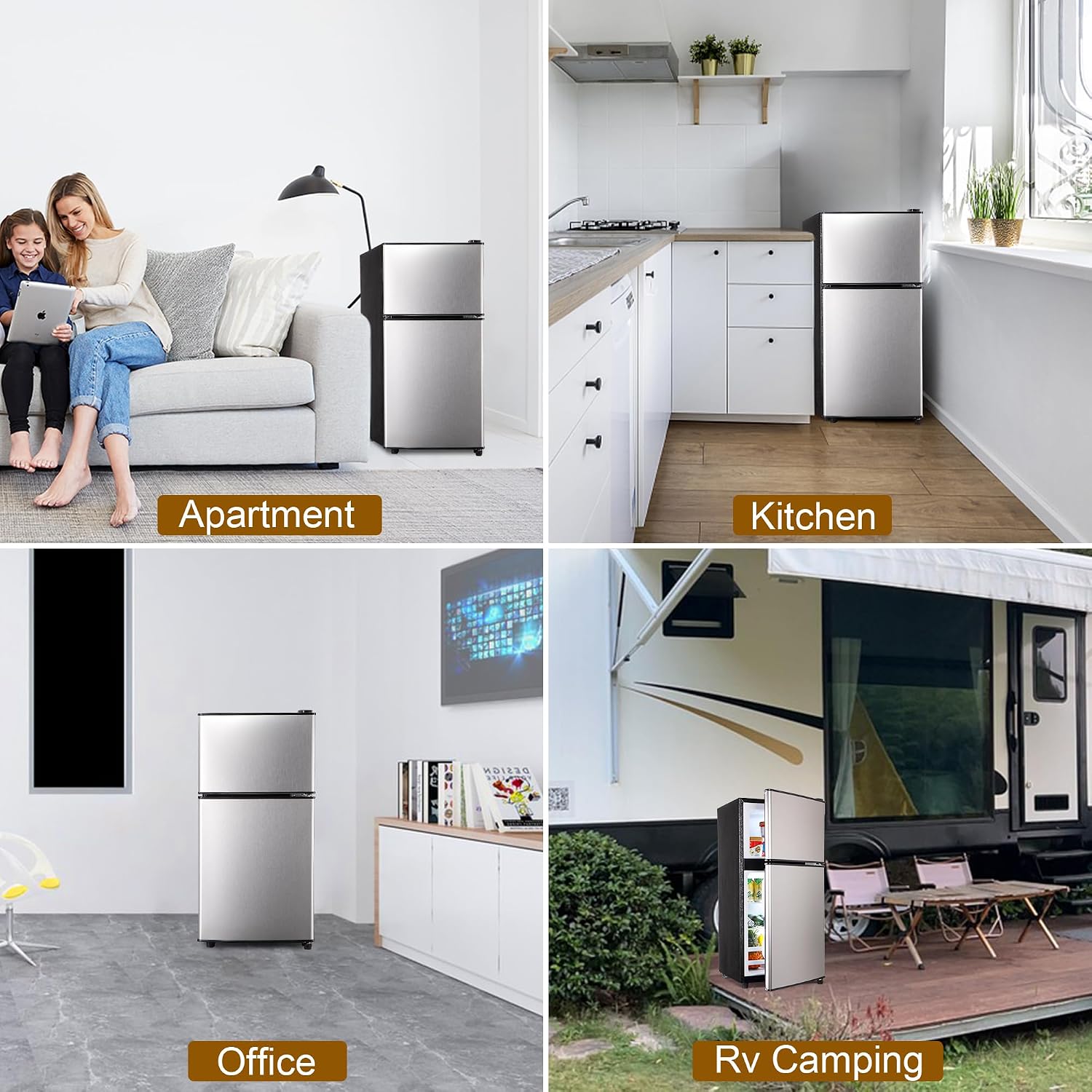 Mini Refrigerator with Freezer, 3.5 Cu. Ft. Small Fridge with Freezer 2 Door Mini Fridge with 7-Level Adjustable Thermostat Removable Shelves, Compact Refrigerator for Office/Dorm/College/RV, Silver