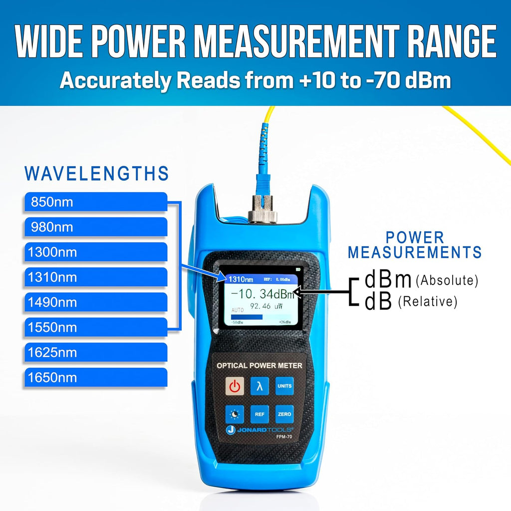Jonard Tools FPM-70 Fiber Optic Power Meter (-70 to +6 dBm) with FC/SC/LC Adapters