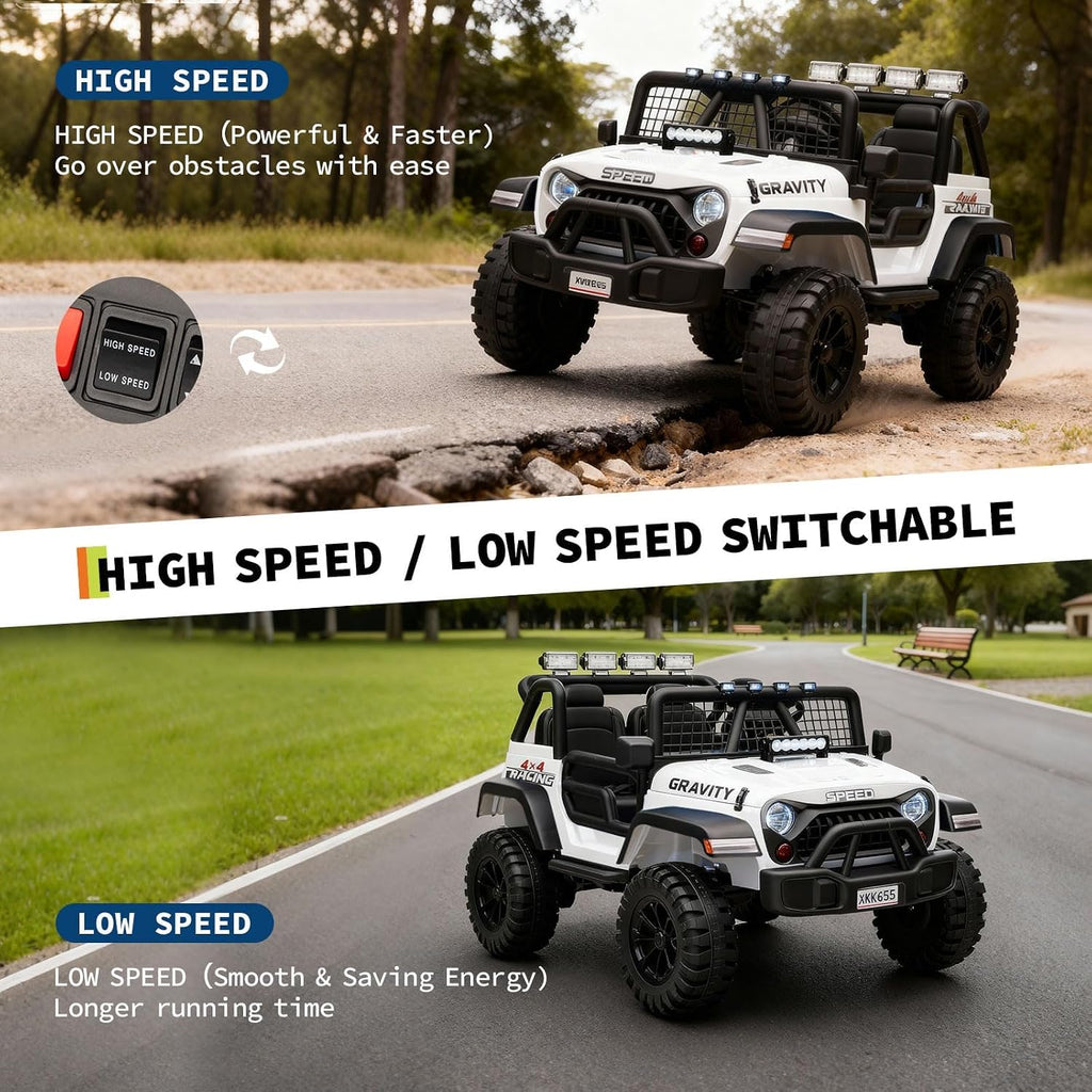 24V Ride on Car for Kids, 2 Seater Electric Truck with Parent Remote Control, Spring Suspension, 2 Speeds, LED Headlight & Music Player, Kids Electric Vehicle for Aged 3-8 Years, White