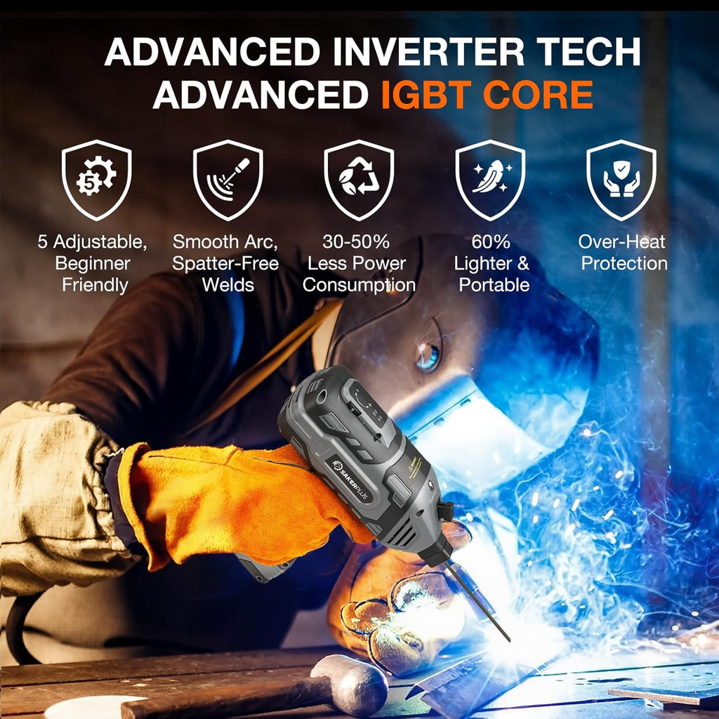 Sakerplus Portable Welding Machine, Handheld Welder Machine 110V, ARC Portable Welder with IGBT Inverter 5 Variable Current Adjustment, 30pcs 3/32' Wire Rods, Welding Helmet, Carrying Case Included