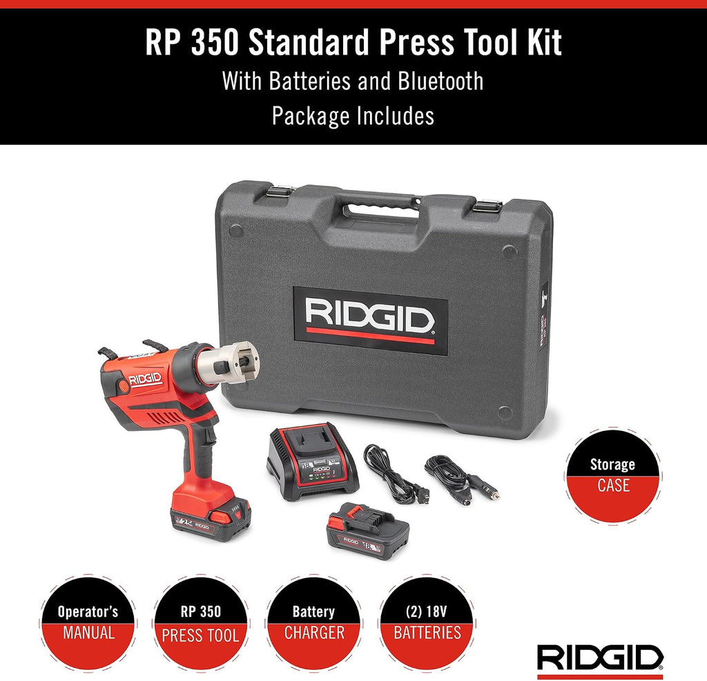 RIDGID 67063 RP 350 ProPress Pressing Tool and Battery Kit with ProPress Tool, 18-Volt Battery, Charger, and Case