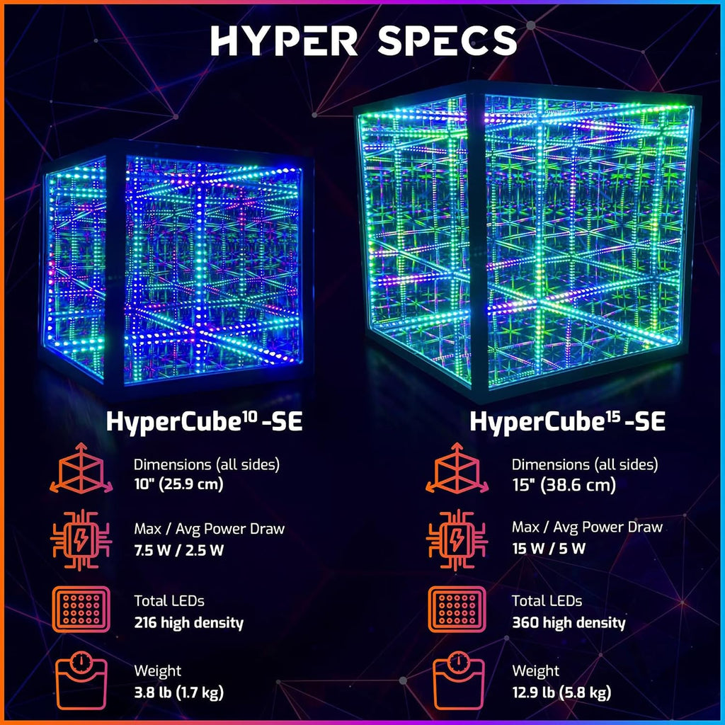 The Hyperspace Lighting Company HyperCube Infinity Cube LED Light - 10-Inch Sound Reactive Table Desktop Lamp - Cool & Creative RGB Multicolor Decorative Mirror Art Desk Night Light
