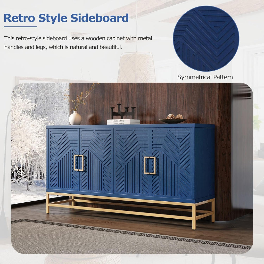 Virubi 60' Sideboard Buffet Cabinet with Storage,Doors& Gold Handles, Wood Modern Sideboard Accent Cabinet,Console Table for Living Room,Hallway,Entryway (Navy Blue)