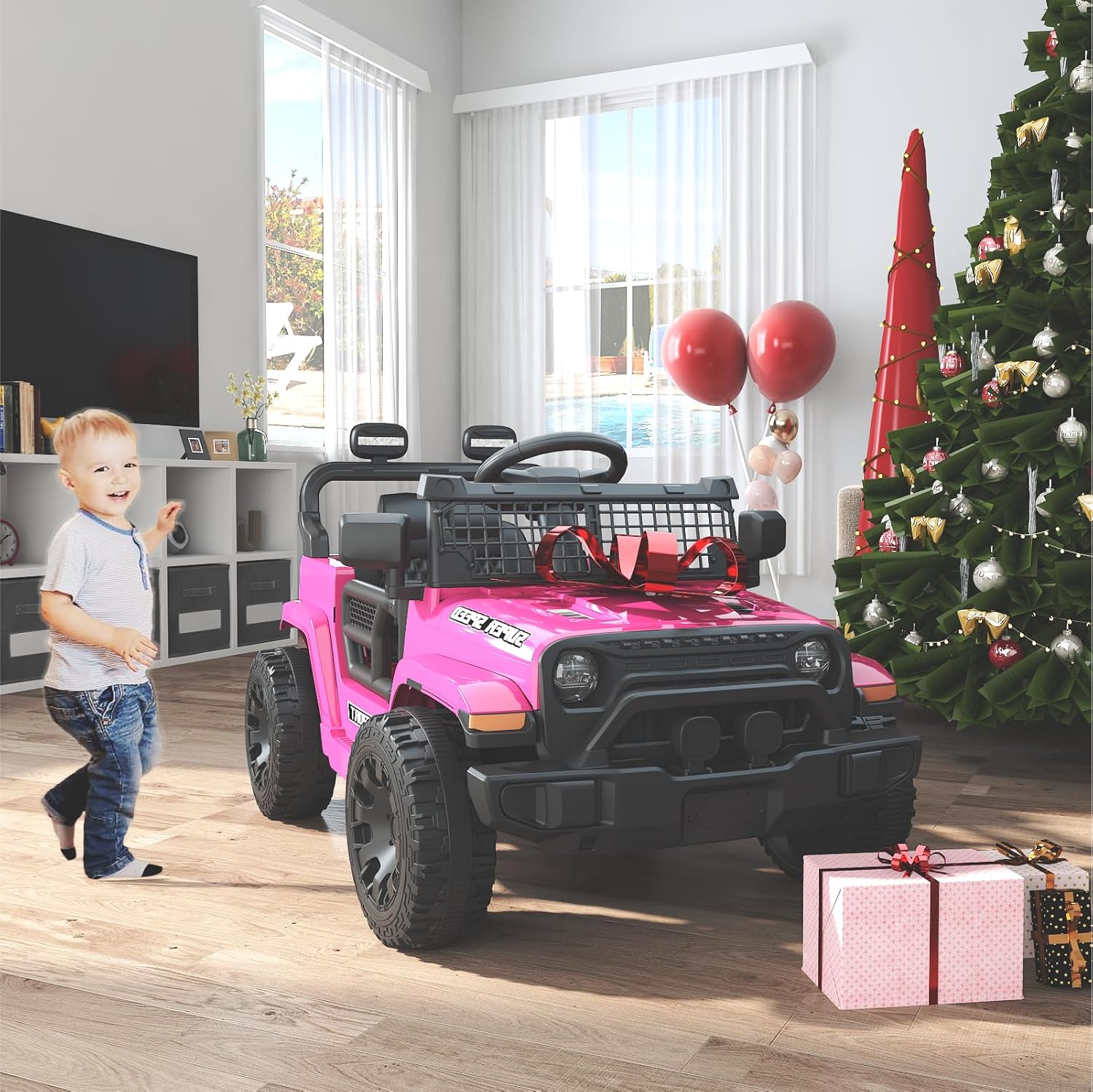 12V Ride on Car with Parent Remote Control, Toddler Electric Car with Spring Suspension, LED Lights & Music Player - Safe Battery Toy for Kids, Christmas & Birthday Gift, Pinkish