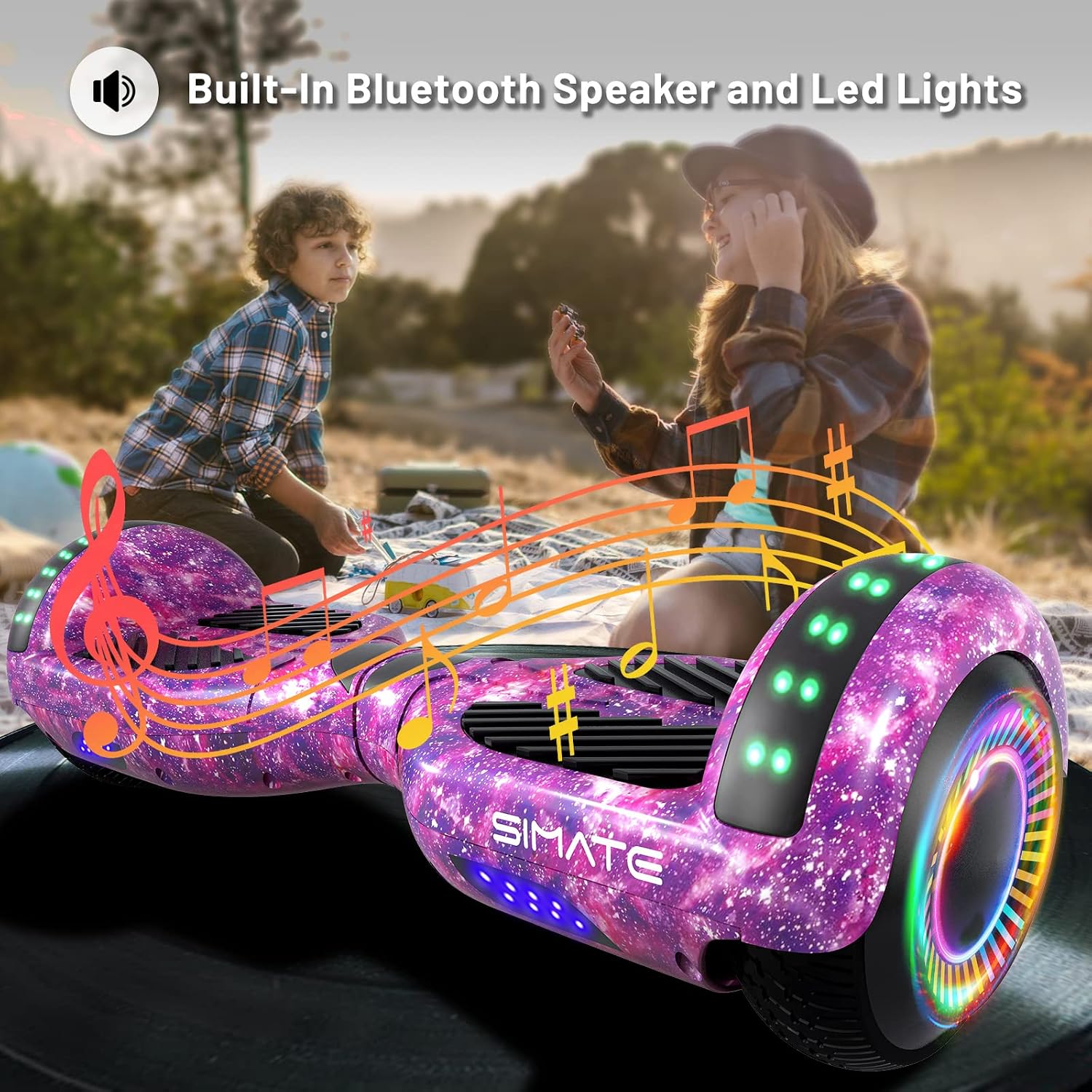 SIMATE Hoverboard, Bluetooth All Terrain Hover Boards with LED Lights and APP Control, Gifts for Kids Adults Girls Boys, for All Ages