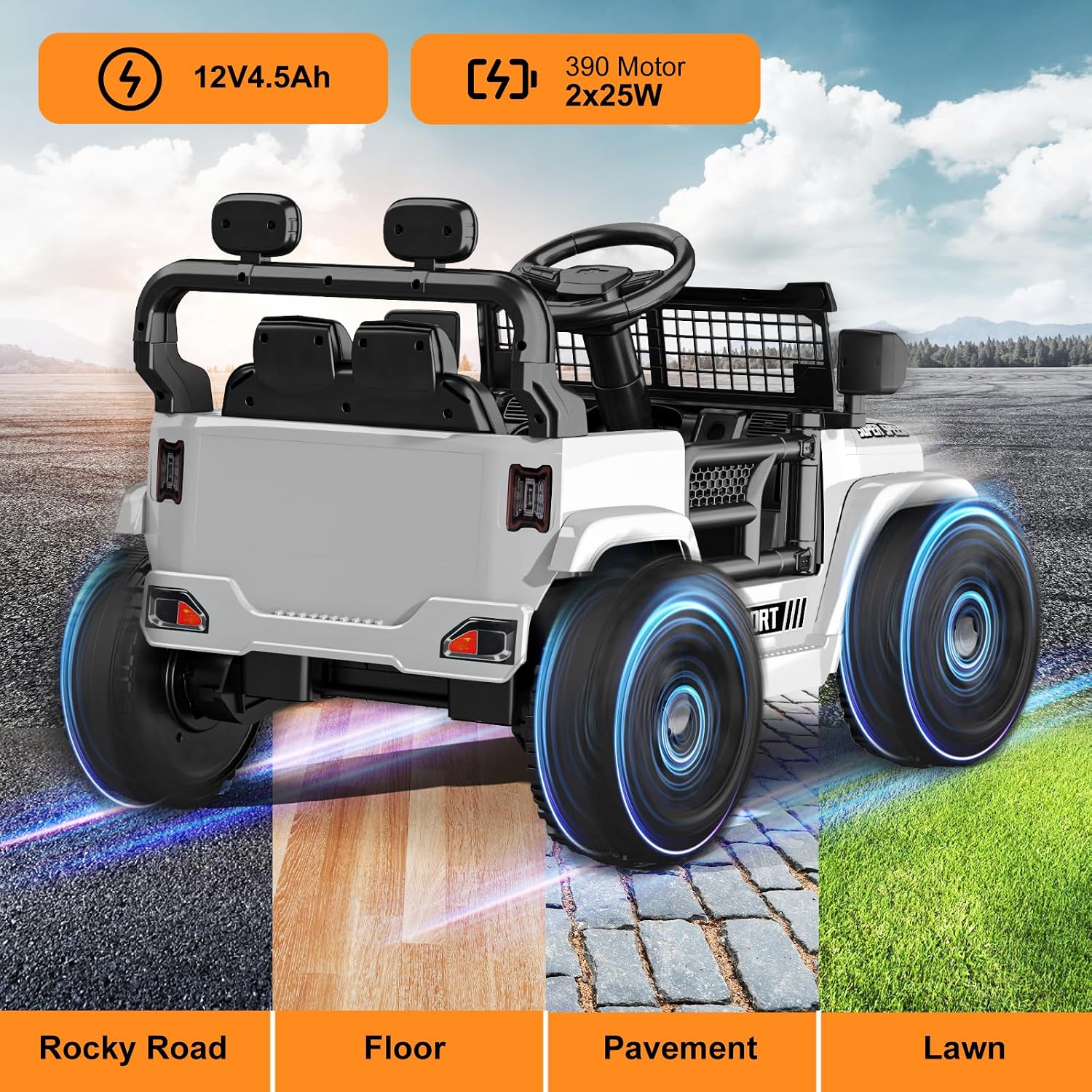 12V Ride on Toys with Parent Remote Control, Toddler Electric Car with Spring Suspension, LED Lights & Music Player - Safe Battery Car for Kids, Easy to Assemble, White