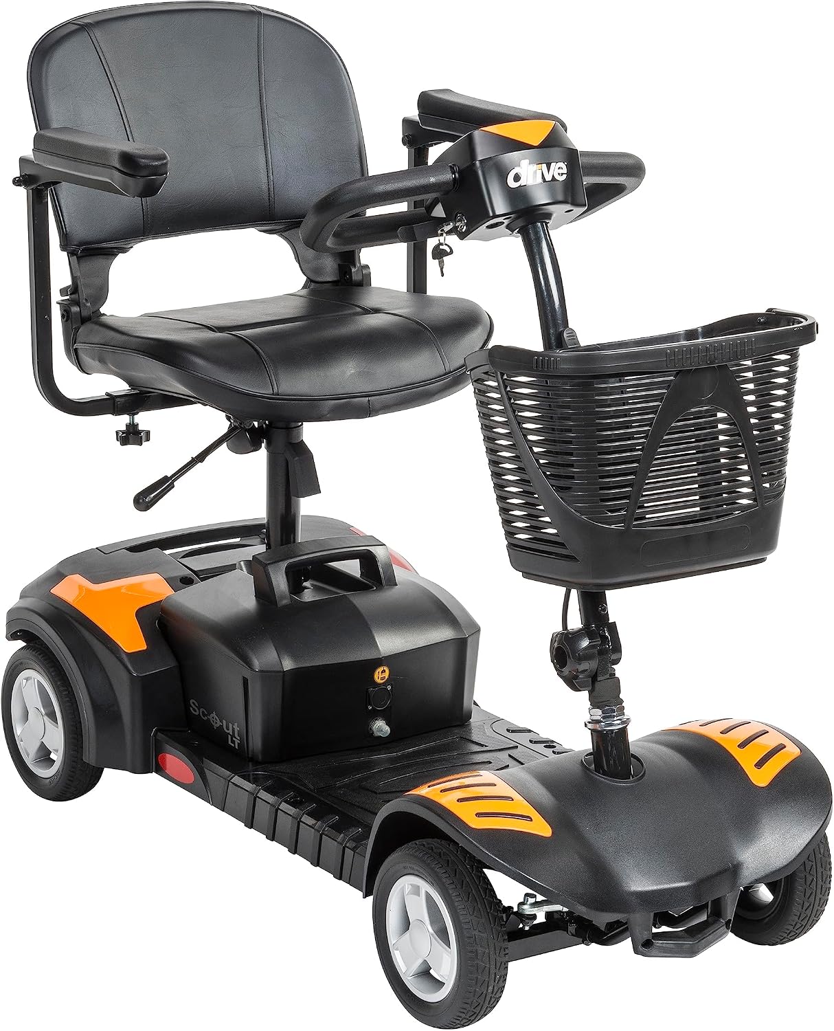 Drive Medical Scout 4-Wheel Compact Travel Power Scooter with Extended Battery, Orange