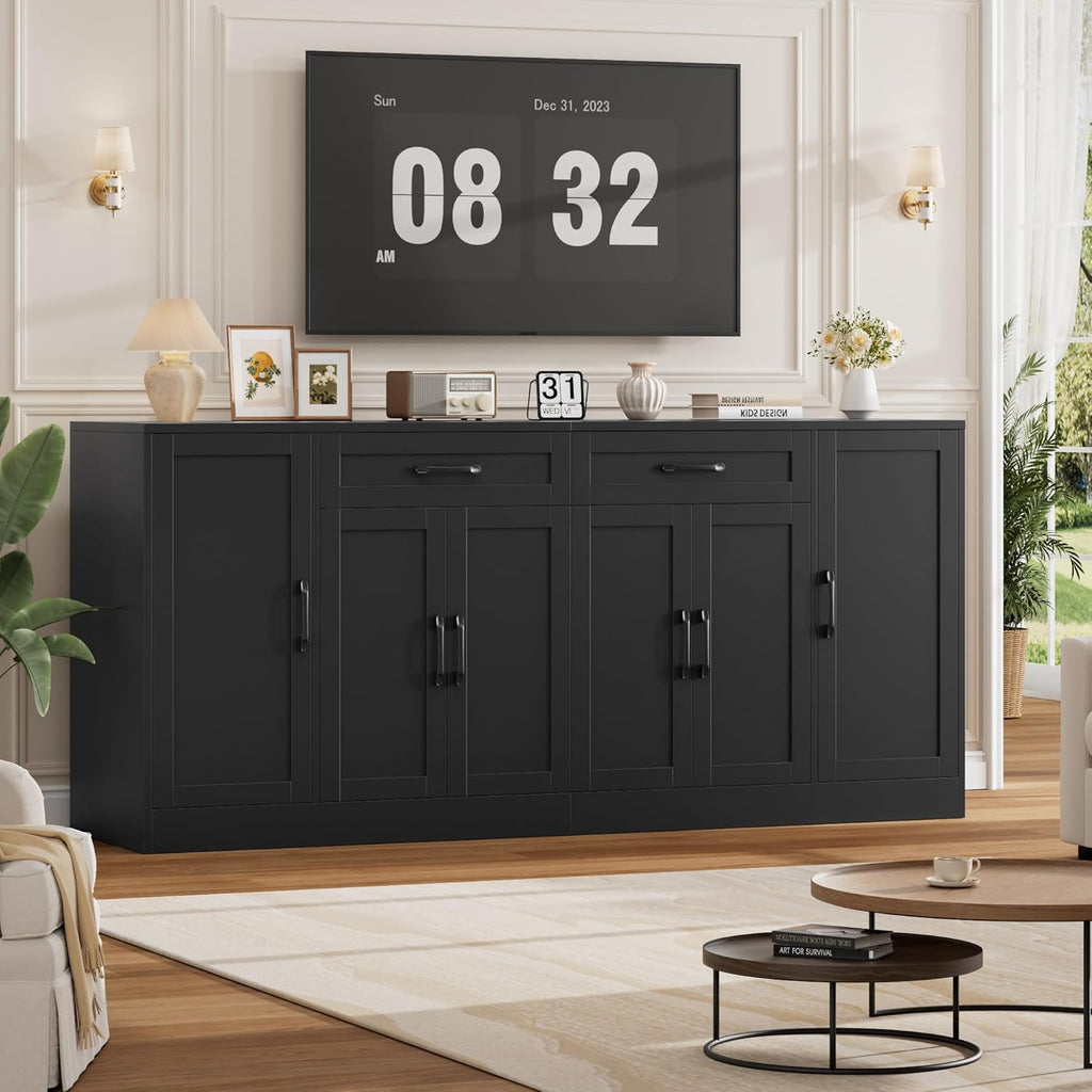 BOTLOG 71' Large Buffet Cabinet with Storage, Sideboard Buffet Cabinet with Adjustable Shelves and 6 Soft-Close Doors, Wood Coffee Bar Console Table for Kitchen, Dining Room, Black