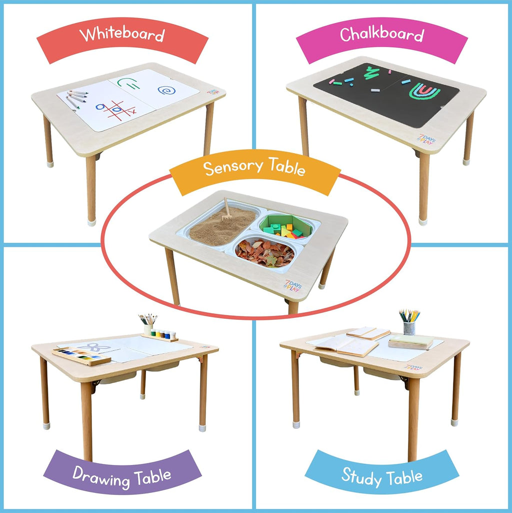 7 Days of Play Sensory Play Activity Table with Foldable Legs, Storage Bins, and Lid – Sensory Table for Toddlers & Kids | Great Gift for Birthdays, Christmas & Special Occasions