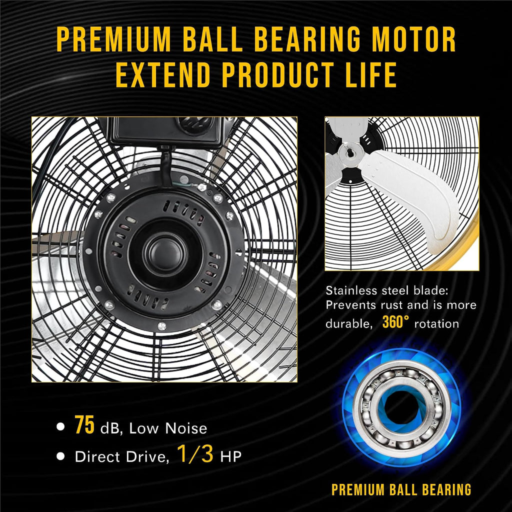Tornado 24' Metal Drum Fan - High Velocity, 7700 CFM, 3-Speed, Heavy Duty for Industrial & Commercial Use, 1/3 HP Motor, 8 FT Cord, ETL Listed