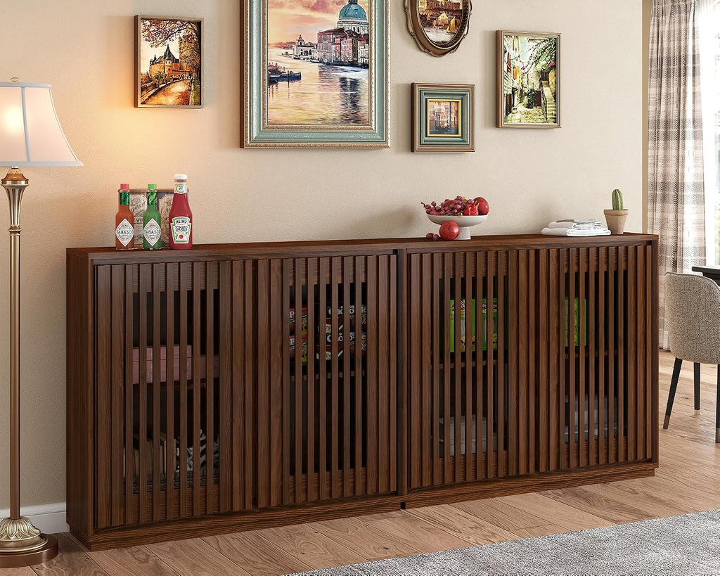 LKTART 39' Walnut Sideboard Buffet Cabinet, Entryway Narrow Storage,2 Piece | Wood;Small Storage Cabinet with Storage;Mid Century Modern;Thin Cabinet for Small Space,Living Room,Kitchen,Hallway