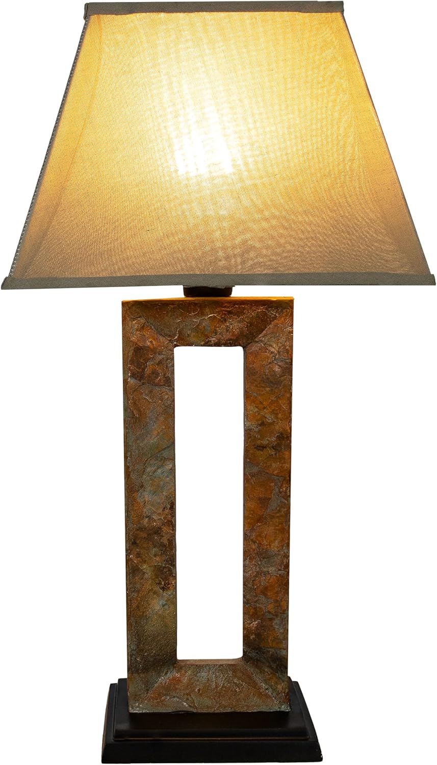 Sunnydaze 31' Slate Outdoor Side Table Lamp with Glass Bulb Protector for Ambient Lighting - Rectangular Modern Lamp for Bedroom, Living Room, or Patio Table Top
