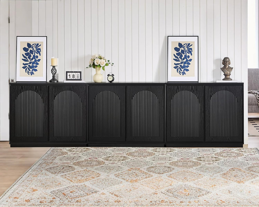 LKTART 39' Black Narrow Sideboard Buffet,Small Credenza Storage Cabinet | Black Sideboard Buffet Cabinet with Arched Solid Wood Doors;Slim Entryway Cabinet for Hallway;Mid Century Modern Thin Cabinet