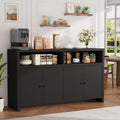 Garvee Buffet Sideboard with Storage, 4 Doors & Adjustable Shelves, 55'' Large Farmhouse Kitchen Storage Cabinet Wood Coffee Bar Cabinet for Kitchen, Dining Room, Entryway, Living Room, Black