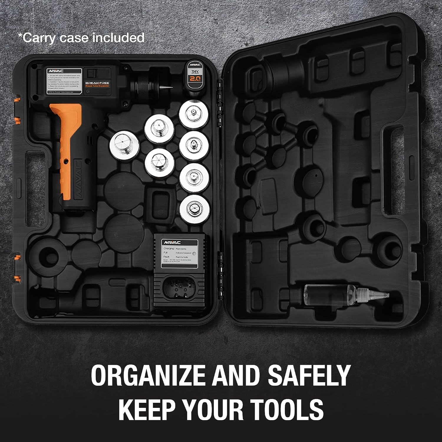 NAVAC NTE11L Power Tubing Expander - Soft or Annealed Copper Swaging Tool - Battery-Operated - One-Button Operation - Quick Connect Expander Heads
