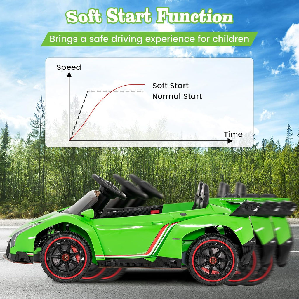 Costzon Ride on Car, Lamborghini Licensed 12V Battery Powered 4WD Sports Car with Remote Control, 3 Speeds, Hydraulic Doors, LED Lights, Towing Wheel, Horn, Music, Electric Vehicle for Kids Aged 3-8