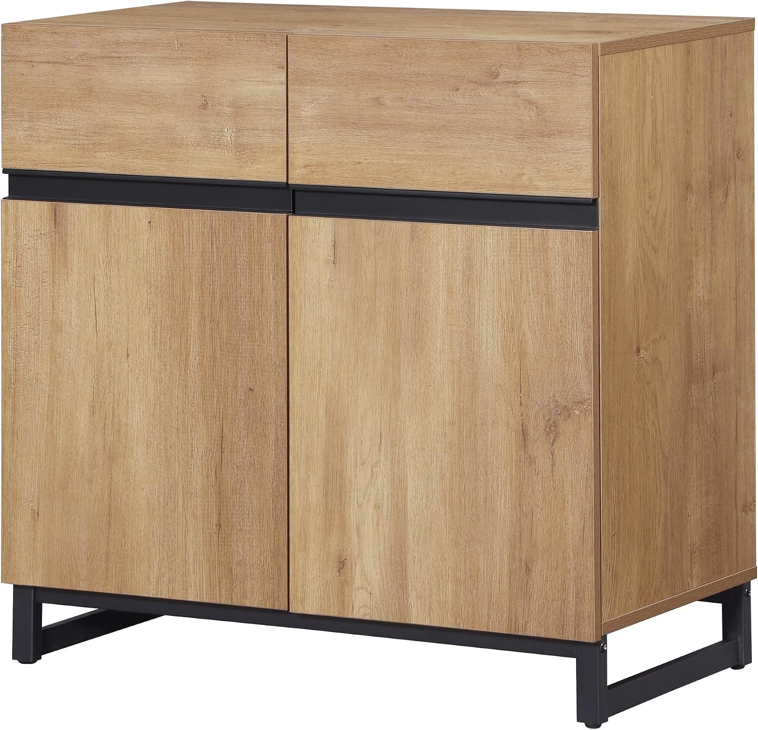 WAMPAT Sideboard Buffet Cabinets, Modern Sideboard with Adjustable Shelf and Metal Base, Coffee Bar Cabinet Storage Cabinet for Living Room, Kitchen, 1Pcs, Oak