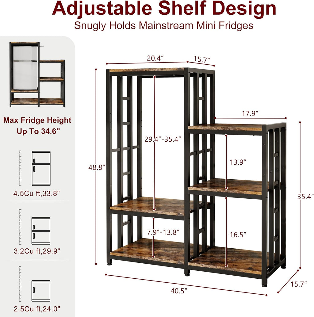Mini Fridge Stand Coffee Bar Cabinet Station With Small Refrigerator Insert Storage Space, Shelf Organizer For Dorm Microwave To Sit On, Baker Rack for Office, Big Table To Go Over Hide Minifridge
