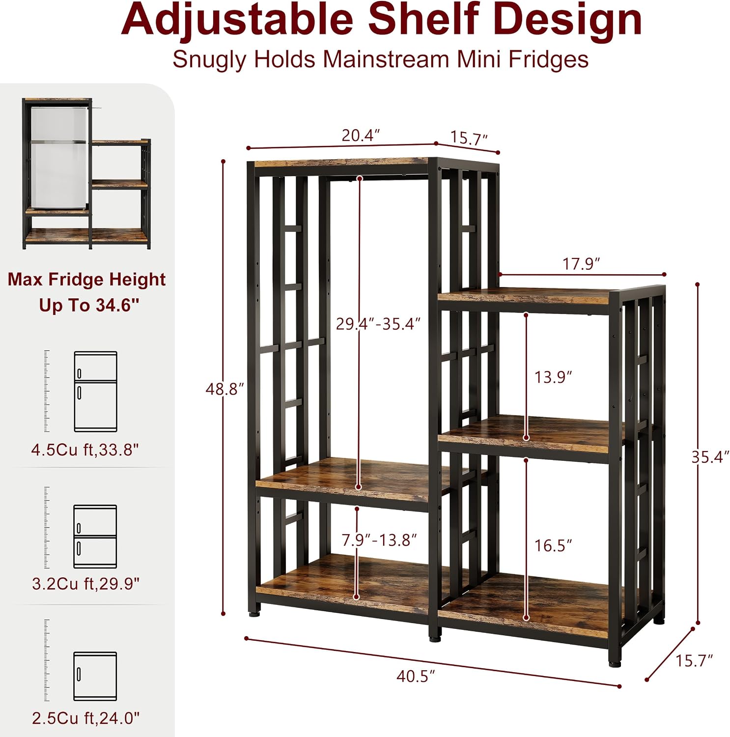 Mini Fridge Stand Coffee Bar Cabinet Station With Small Refrigerator Insert Storage Space, Shelf Organizer For Dorm Microwave To Sit On, Baker Rack for Office, Big Table To Go Over Hide Minifridge