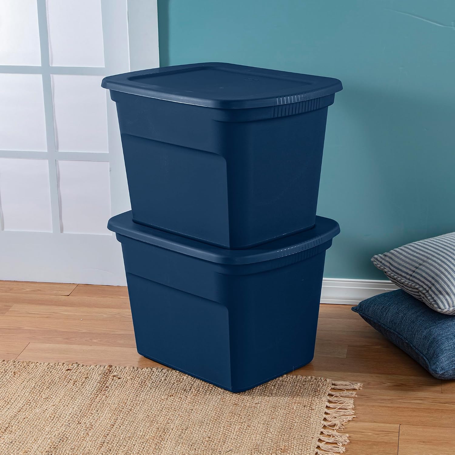 Sterilite 16-Pack Plastic Storage Bins, 18 Gallon Tote Containers with Lids, Marine Blue