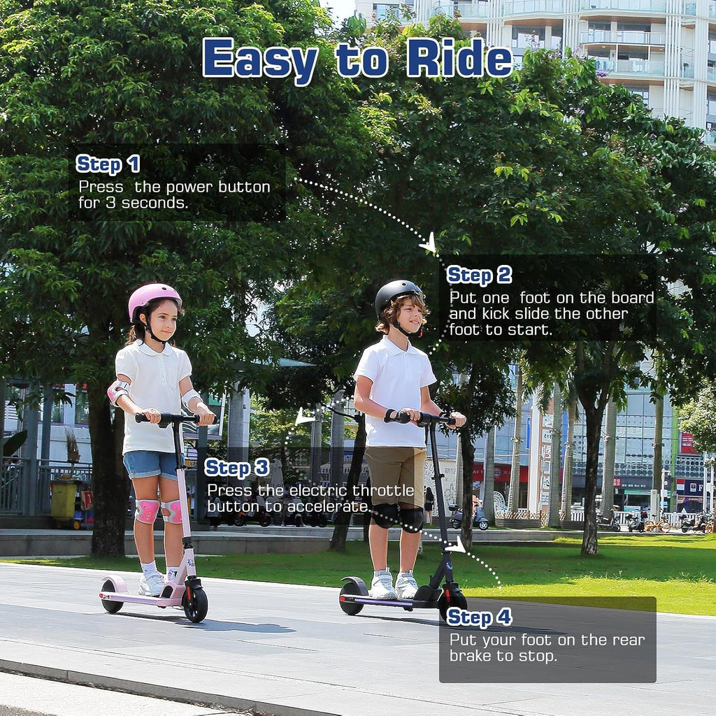 Caroma E35 Kids Electric Scooter for Ages 8-12, 150W Motor Up to 7 Miles Range & 10 MPH Speed, LED Display, Colorful Rainbow Lights, Adjustable Height, Foldable & Lightweight Design