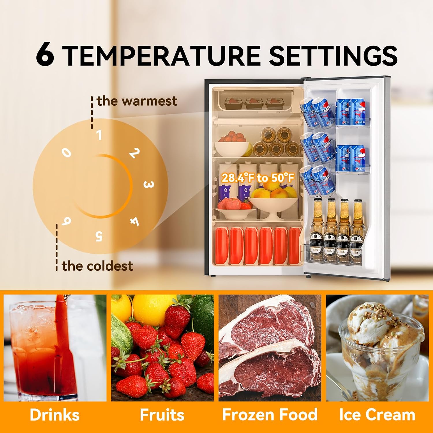3.2 Cu. Ft. Mini Fridge with Freezer Small Refrigerator, for Bedroom, Single Door, Energy Saving, Low Noise,for Office (Grey)