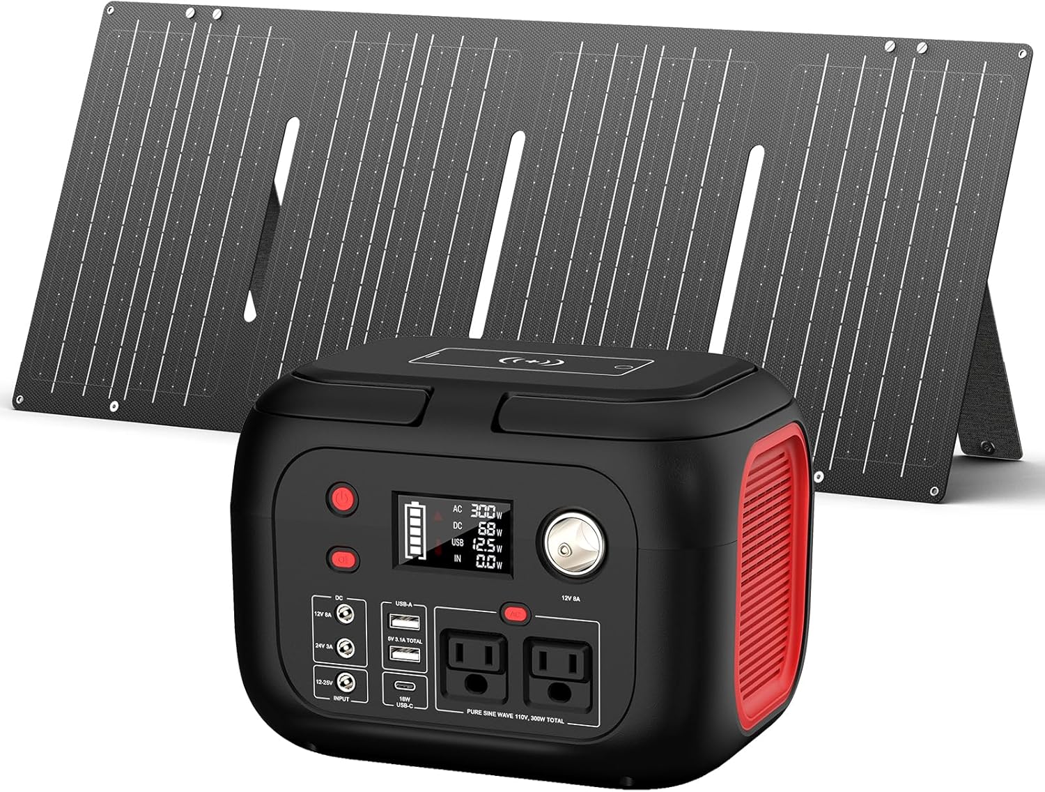 60W Portable Foldable Solar Panel Charger for Outdoor Camping 12 Volt Waterproof High Efficiency Solar Panel Kit&Portable Power Station 228Wh Power Bank 61600mAh Battery Pack Fasting Charging 300W AC