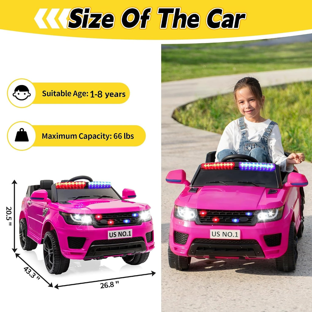TOBBI 12V Kids Ride On Car with Remote Control Toddler Battery Powered Toy Electric Cars for Girls 1-8 to Drive with Bluetooth, 2 Driving Modes, 3 Speeds, Flashing Lights, Music and Horn