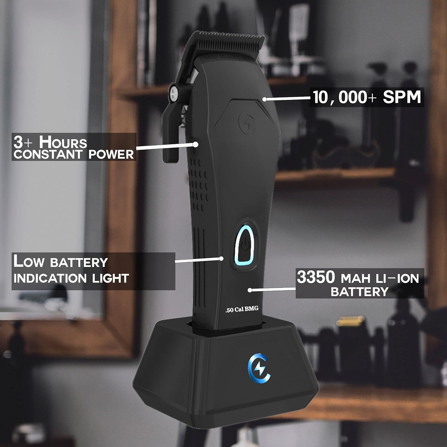 Caliber Pro - .50 Cal BMG Clipper - Professional Cordless Magnetic Motor Clippers - Quiet Operation Trimmer - Rechargeable Powerful Battery - Easy Zero Gap Cut - Hair Grooming Tool for Men