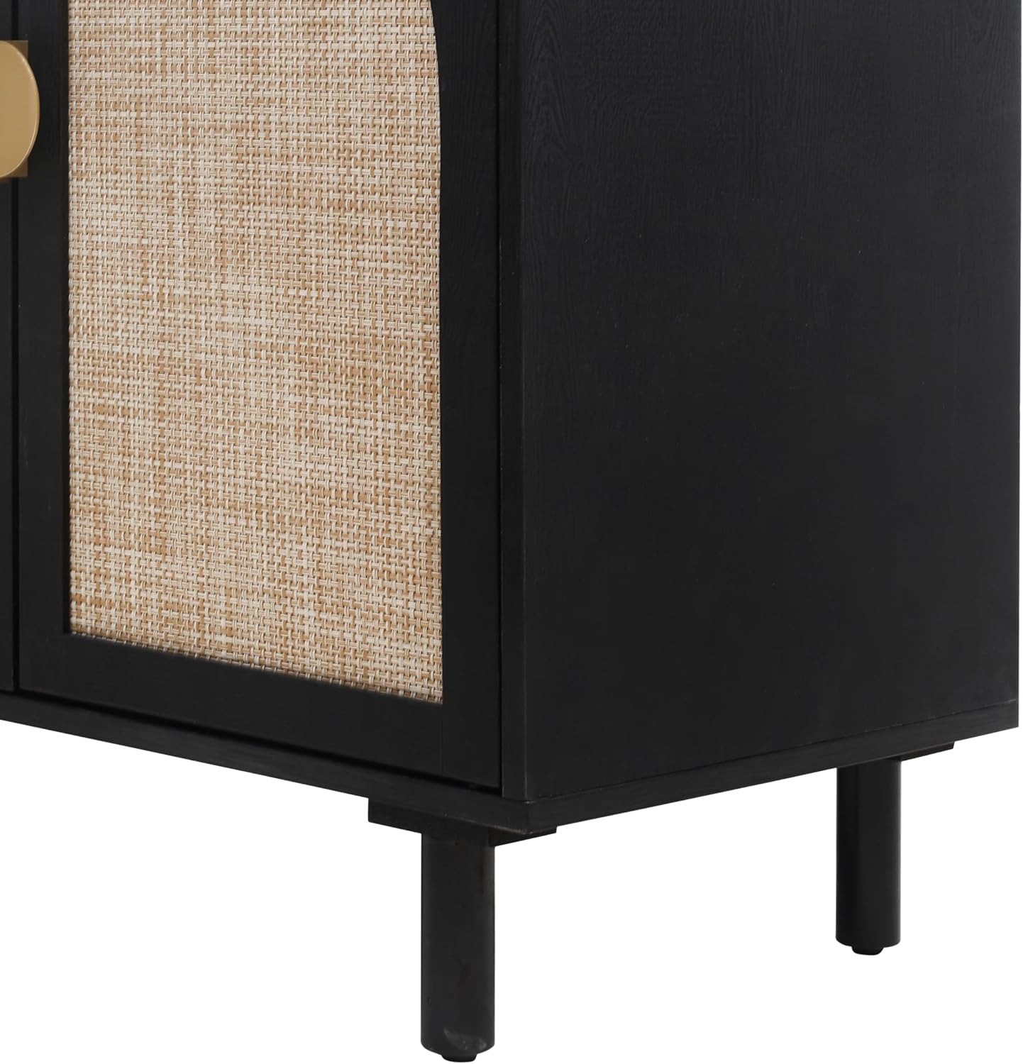 vistavie Black Rattan Buffet 4-Door Storage Cabinet with Adjustable Shelves, Solid Pine Legs, Sideboard TV Stand for Living Room, Coffee Bar for Dining Room & Kitchen