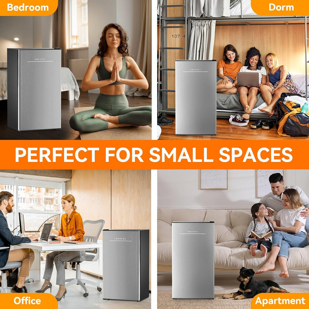 3.2 Cu. Ft. Mini Fridge with Freezer Small Refrigerator, for Bedroom, Single Door, Energy Saving, Low Noise,for Office (Grey)