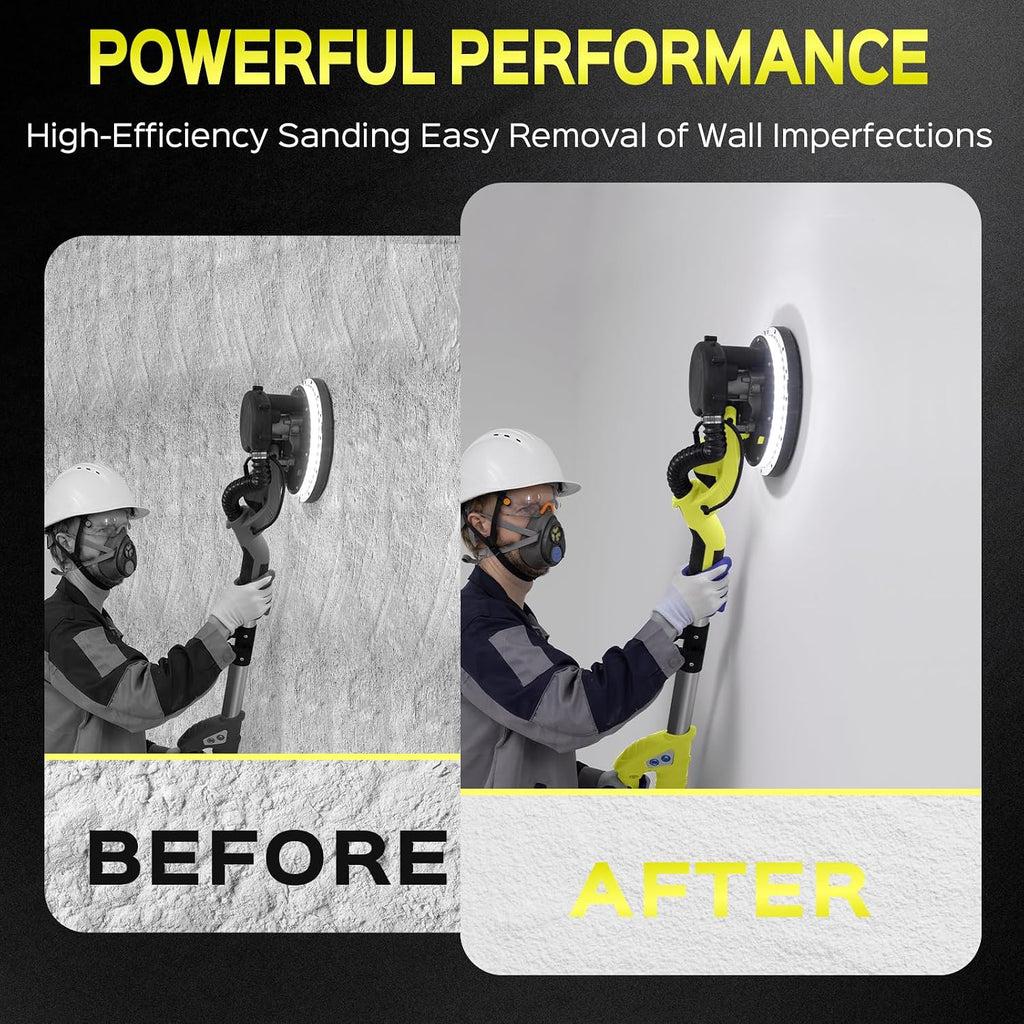 Drywall Sander, Popcorn Ceiling Removal Tool with 7 Variable Speed 800-1800RPM, 2026 Upgraded 8-Amp Drywall Sander with Vacuum Dust Collector with 12pcs Sanding Discs, Extendable Handle, LED Light