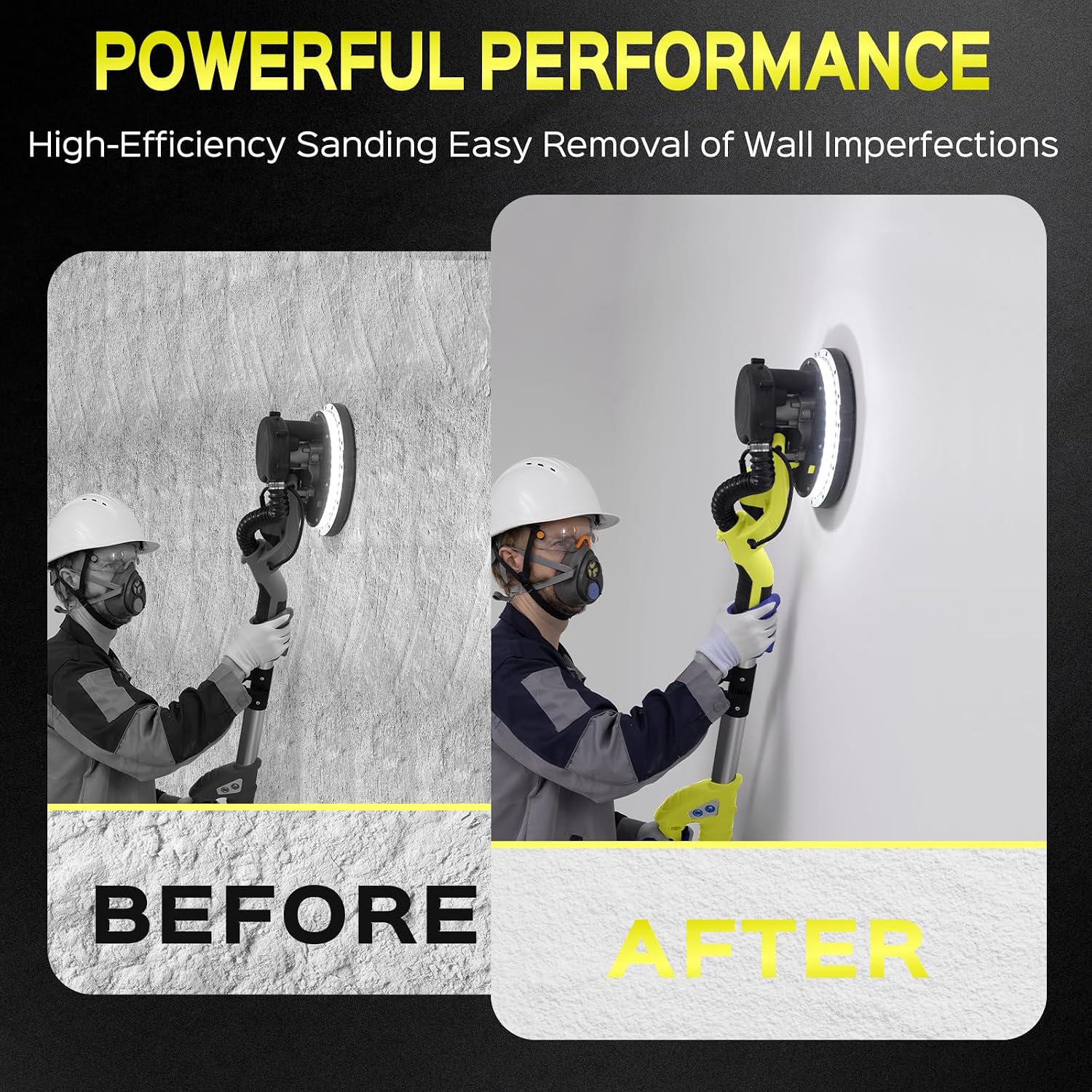 Drywall Sander, Popcorn Ceiling Removal Tool with 7 Variable Speed 800-1800RPM, 2026 Upgraded 8-Amp Drywall Sander with Vacuum Dust Collector with 12pcs Sanding Discs, Extendable Handle, LED Light