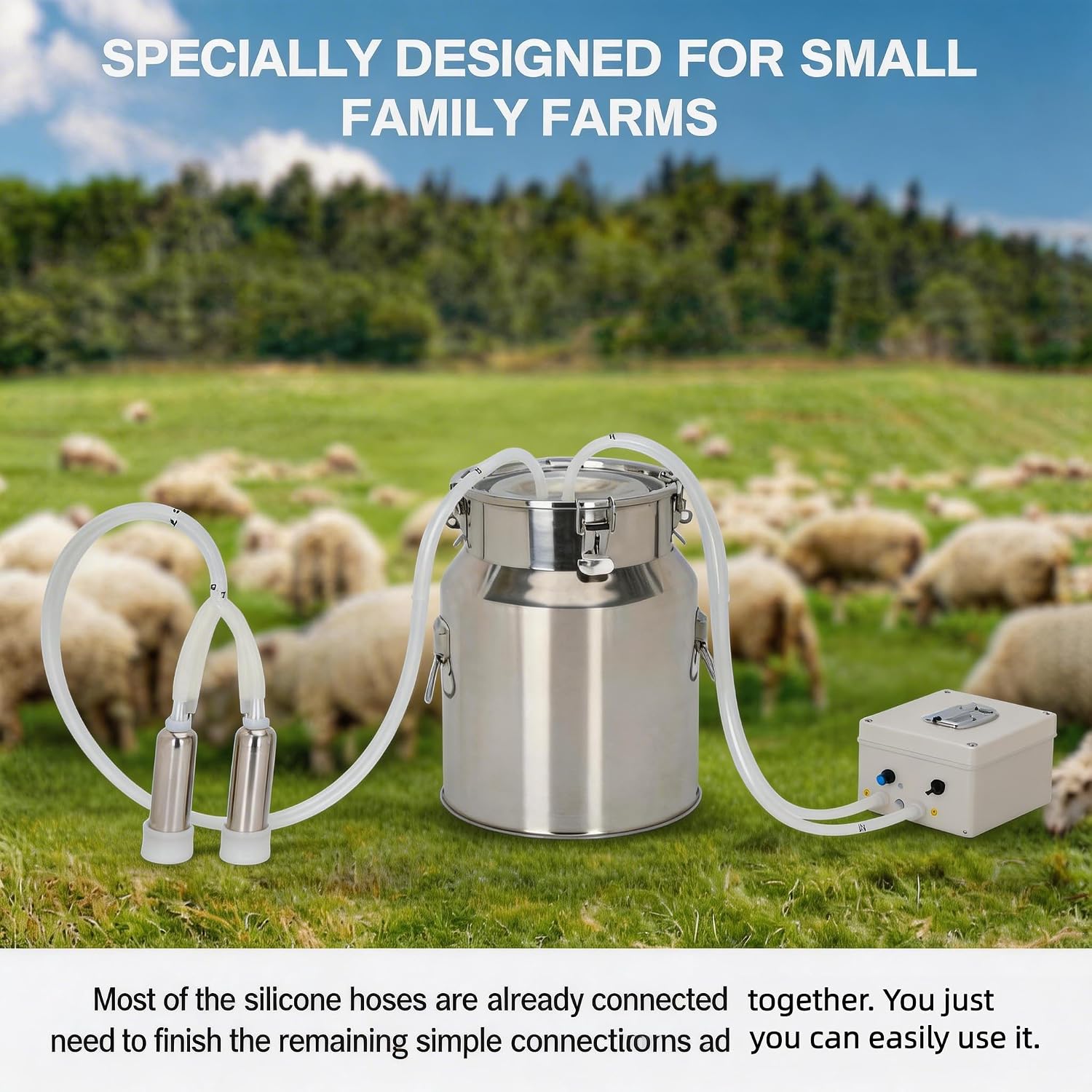 14L Cow Milking Machine, Rechargeable Battery Adjustable Pulse Vacuum Electric Cow Milking Machine,Portable Milking Machine,Individual Pulsation Adjustment, Udder Protection