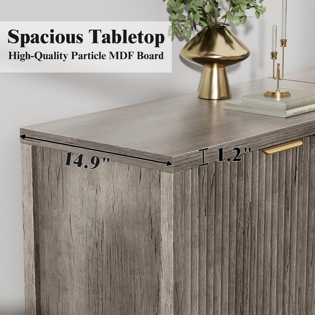 Fluted Sideboard Buffet Cabinet, 55' Large Storage Buffet Cabinet with 4 Doors and Adjustable Shelves, Modern Sideboard Console Table for Living Room,Entryway,Dinning Room,Kitchen-Grey