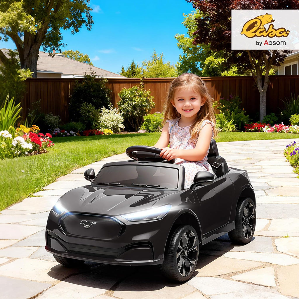 Qaba 12V Kids Ride On Car, Licensed Ford Mustang Mach-E Electric Car with Remote Control, 3 Speeds, LED Light, Music, Bluetooth, Suspension Wheels, Battery Powered Toy for Ages 3–5 Years, Black