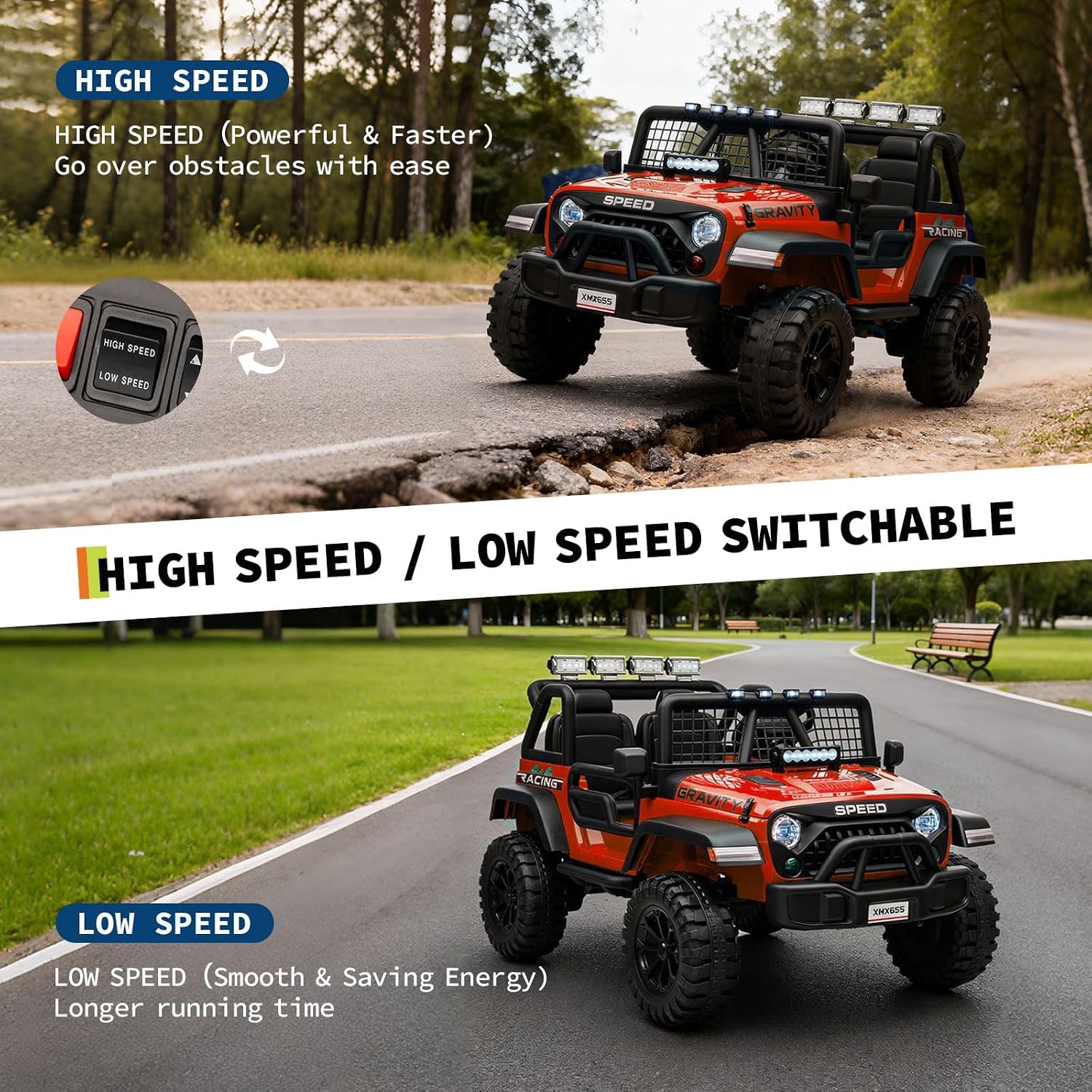 24V Ride on Car for Kids, 2 Seater Electric Truck with Parent Remote Control, Spring Suspension, 2 Speeds, LED Headlight & Music Player, Kids Electric Vehicle for Aged 3-8 Years, Red